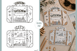 Gutschein-Vorlagen zum Ausdrucken und Basteln von Reisegutscheinen für Städtetrips