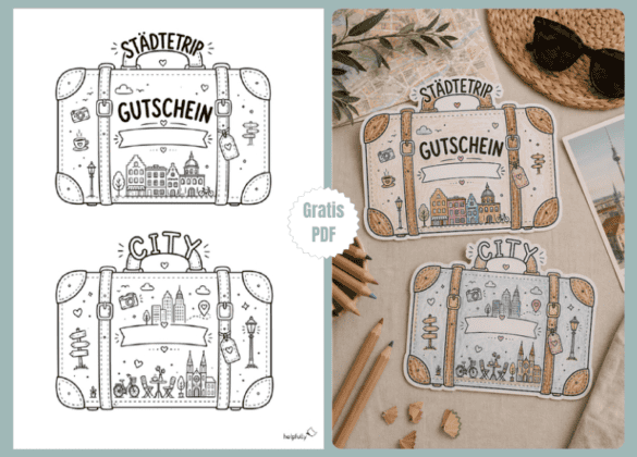 Gutschein-Vorlagen zum Ausdrucken und Basteln von Reisegutscheinen für Städtetrips