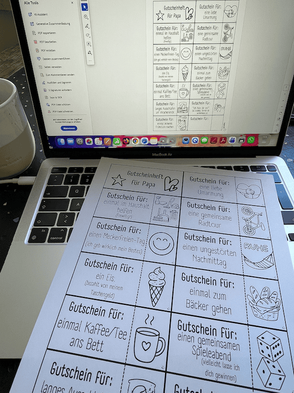 Gutscheine für Papa zum Ausdrucken, als Gratis-PDF für Kinder, Schule und Kita