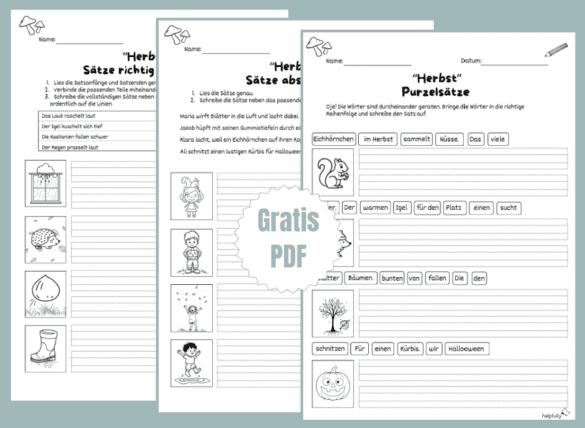 Herbst-Arbeitsblätter zum Sätze-Schreiben als Gratis-PDF für die Grundschule