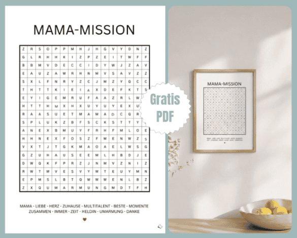 schöne Geschenkidee für Mamas - das Suchsel mit Wörtern rund um Mama zum Ausdrucken