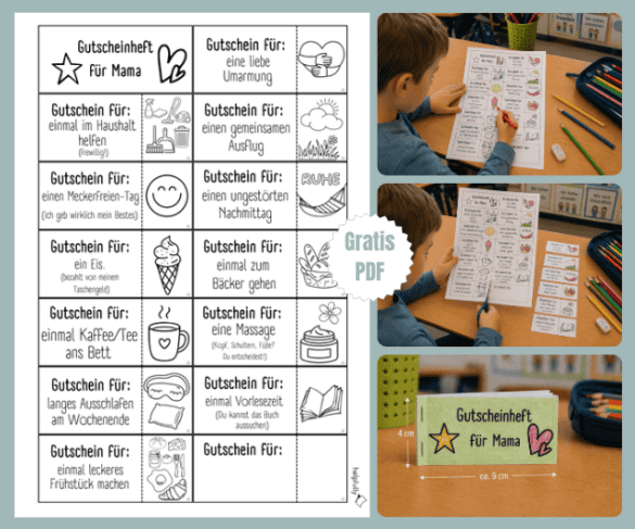 Tolles Gutscheinheft für Mamas basteln in Heftform mit Tickets zum Abreißen!