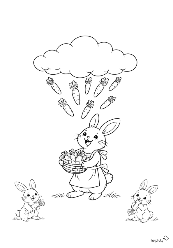 Karottenregen aus der Wolke - mega niedliches Ausmalbild zum Frühling und Ostern!