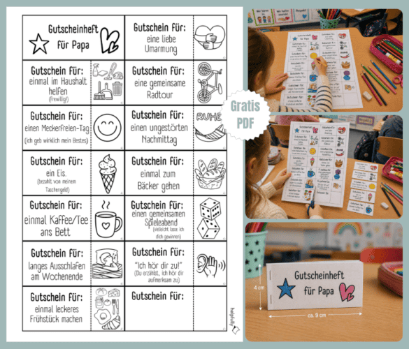 Tolles Gutscheinheft für Papa basteln in Heftform mit Tickets zum Abreißen!