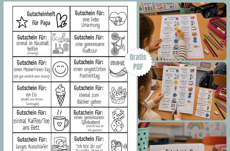 Tolles Gutscheinheft für Papa basteln in Heftform mit Tickets zum Abreißen!