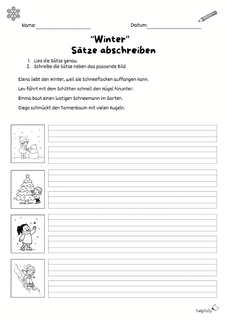 Winter-Sätze abschreiben für den Deutschunterricht ausdrucken