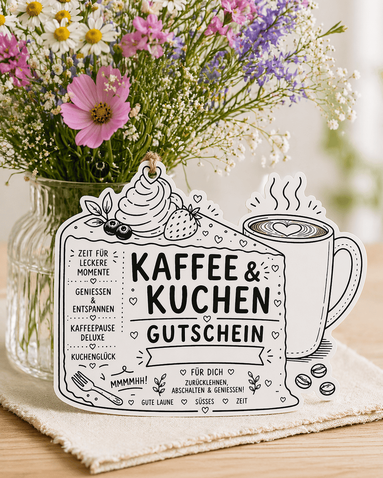 Schöne Geschenkidee: Gutschein "Kaffee & Kuchen" zum Ausdrucken und Basteln