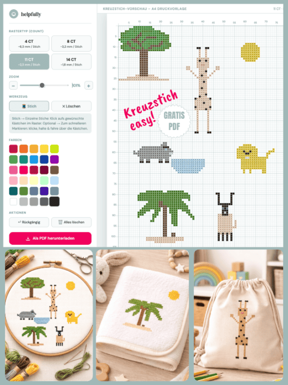 einfache Kreuzstichvorlage von Kindern für Kinder zum Ausdrucken
