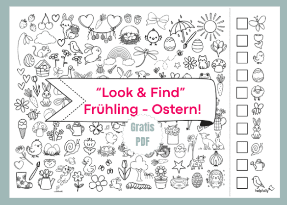 Kostenlose Suchbild-Vorlage zum Ausdrucken Look and Find Motive Frühling und Ostern
