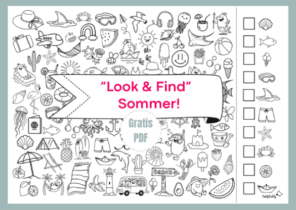 Kostenlose Suchbild-Vorlage zum Ausdrucken Look and Find Motive Sommer