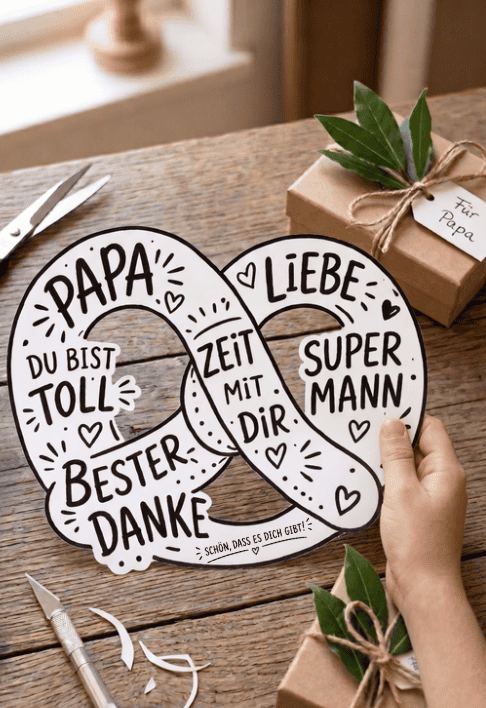Lustiges Geschenk für Väter basteln - Brezel mit viel Liebe drin!