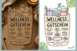 Wellness-Gutschein basteln mit einem Korb voller Entspannung zum Ausdrucken