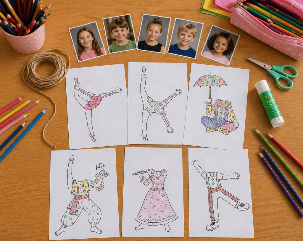 Zirkus Figuren Bastelmaterial zum Ausdrucken für die Grundschule als Gratis PDF