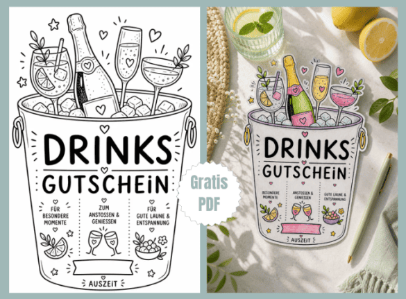 Coolen Gutschein verschenken? Warum nicht für Drinks im Sektkühler serviert - mit der DIY-Bastelvorlage