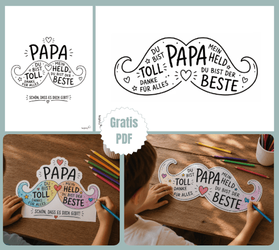 Tolle Geschenke für Papa basteln - mit den Schnurrbart-Vorlagen als gratis PDF zum Ausdrucken