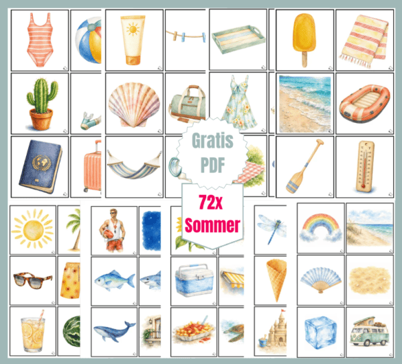 Bildkarten zum Thema Sommer und passende Wortkarten zum Ausdrucken zum Thema Sommer