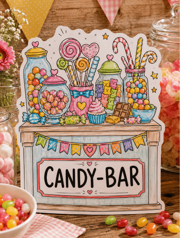 Zubehör für die Candy-Bar: A4-Schild zum Basteln und Ausmalen!