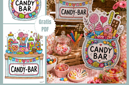 Bunte Candybar DIY- Schilder zum Ausdrucken als mega süßes Party-Zubehör, gratis!