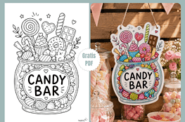 Candy-Bar als A4 Schild zum Basteln und Ausmalen als süße DIY-Deko!
