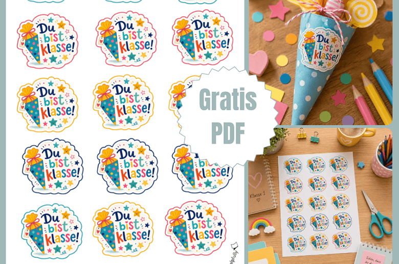 Tolle Sticker zur Einschulung und Schulstart: Du bist klasse! als gratis DIY-PDF!