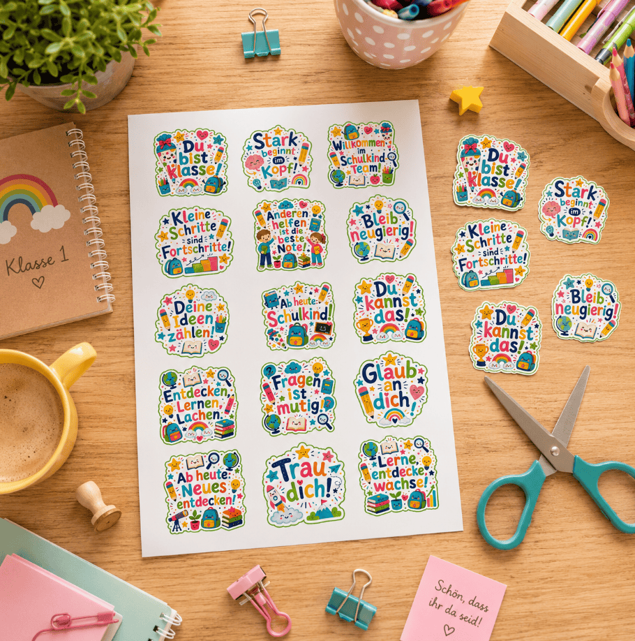 Gute Wünsche für den Schulstart? Na klar! Die Sticker zum Ausdrucken machen die Einschulung noch toller!