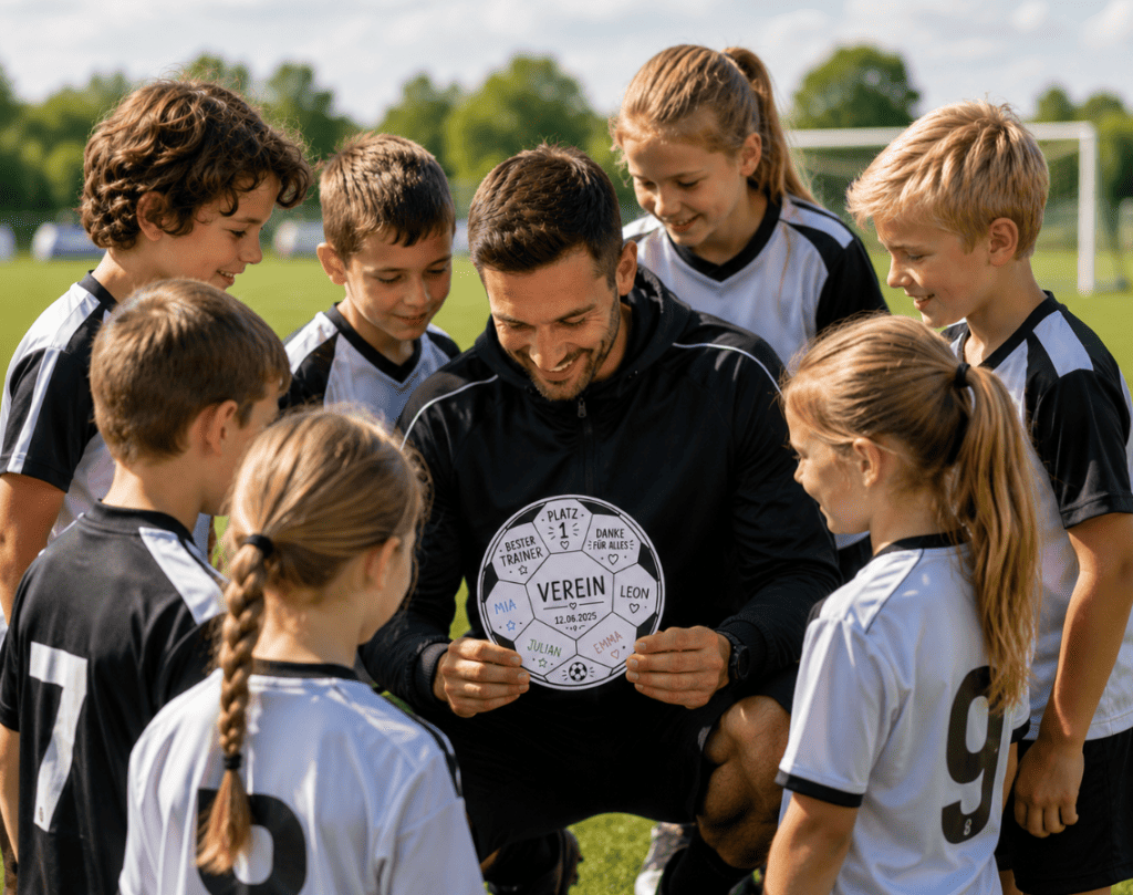 Kleines Geschenk für den Trainer: Fußball zum Ausdrucken, Ausschneiden und Ausfüllen
