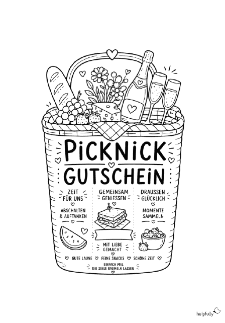 Coole Gutscheinidee: Der Picknickkorb zum Ausdrucken, Ausmalen und Ausschneiden!