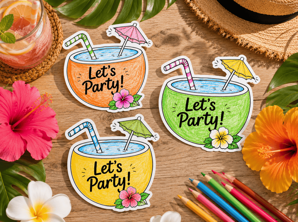 Coole Einladungen für die Sommerparty basteln - mit der gratis Vorlage in Kokosnussdesign