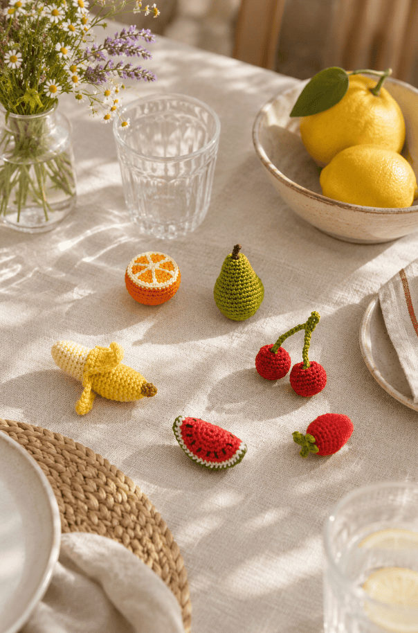 Das gehäkelte Obst ist als Tischdeko der absolute Hit!