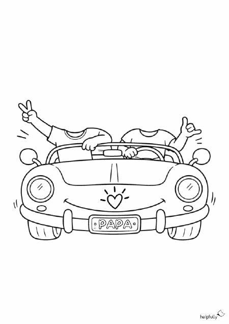 Tolle Bastelvorlage zum Ausdrucken mit Auto zum Ausmalen und Platz für Foto von Kind und Papa
