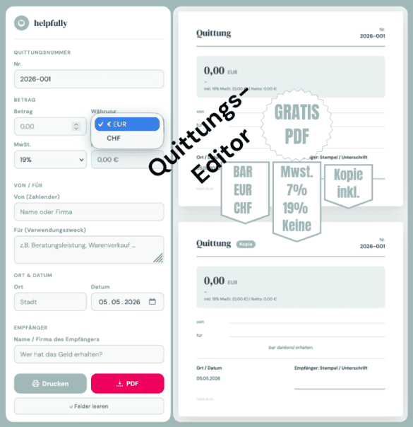 Quittungen als PDF zum Ausfüllen und Ausdrucken hier als gratis Vorlage