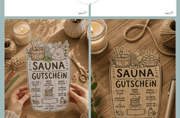 Sauna Gutschein selber basteln - mit der schönen PDf Vorlage zum Ausdrucken als gratis PDF