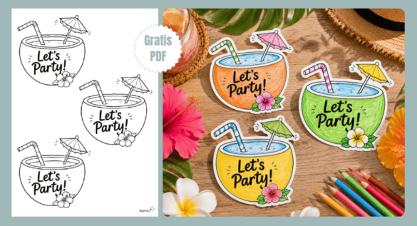 Die Kokosnuss-Einladungen mit Schriftzug sind eine mega coole Bastelidee für die Sommerparty!
