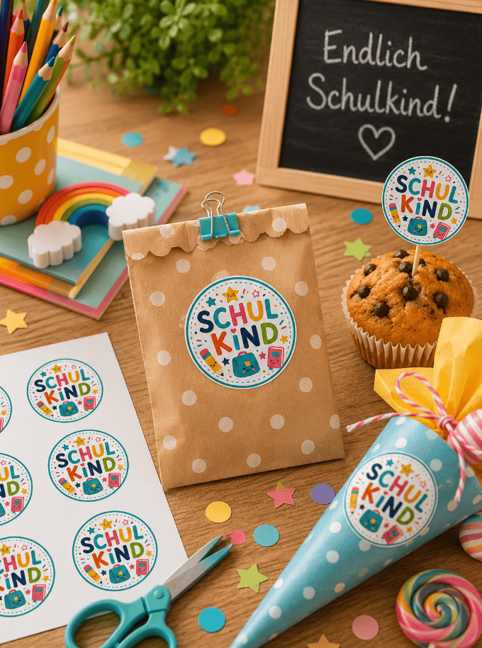 DIY Geschenke zum Schulstart basteln? Die Sticker "Schulkind" machen es noch schöner!