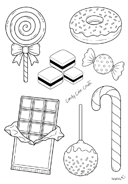 Mal- und Bastelnvorlage mit Süßigkeiten - tolle Dekoidee für Candy-Bar, Geschenke & mehr