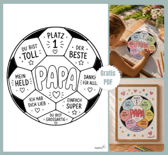 Tolle Idee als Papa-Geschenk: Der Papier Fußball als gratis DIY zum Basteln!