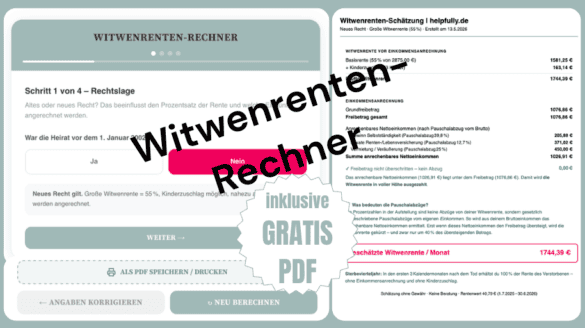 Witwenrente berchnen - mit dem Rechner von helpfully online Schritt für Schritt, gratis und inkl. PDF