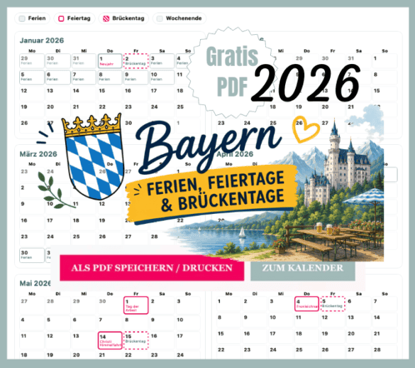 BY Ferien in Bayern mit Kalender 2026 zum Ausdrucken als gratis PDF