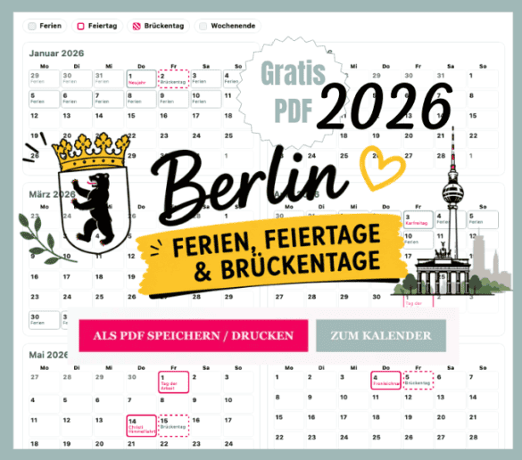 BE Ferien mit Kalender 2026 zum Ausdrucken für Berlin als gratis PDF