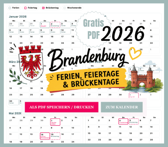 BB Ferien mit Kalender 2026 zum Ausdrucken für Brandenburg als gratis PDF