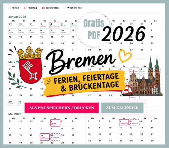 HB Ferien in Bremen mit Kalender 2026 zum Ausdrucken als gratis PDF