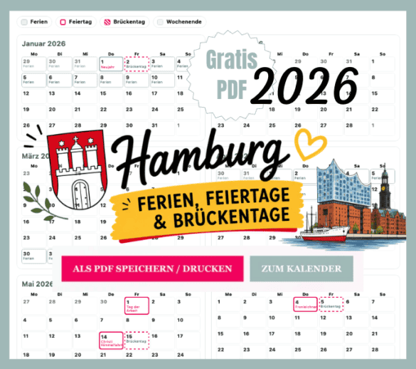 HH Ferien in Hamburg mit Kalender 2026 zum Ausdrucken als gratis PDF
