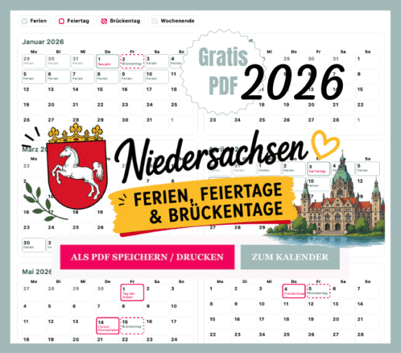NI Ferien in Niedersachsen mit Kalender 2026 zum Ausdrucken als gratis PDF