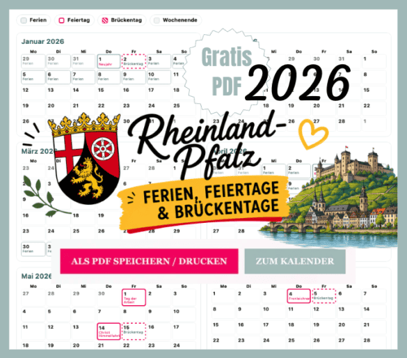 RP Ferien in Rheinland-Pfalz mit Kalender 2026 zum Ausdrucken als gratis PDF