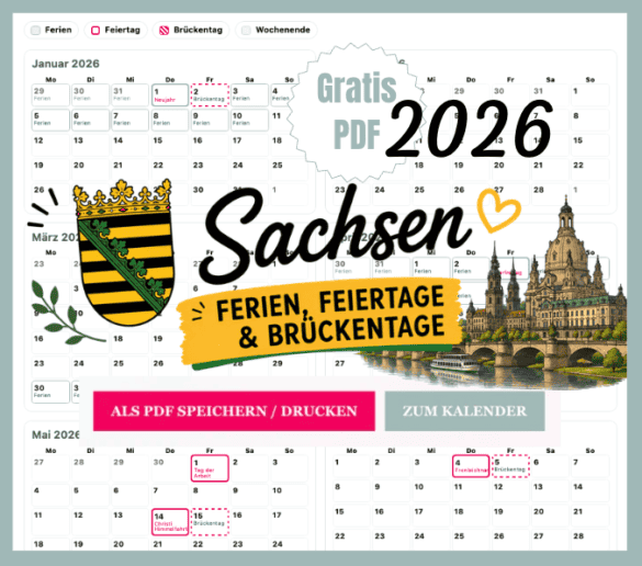 SN Ferien in Sachsen mit Kalender 2026 zum Ausdrucken als gratis PDF
