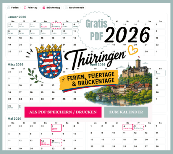 TH Ferien in Thüringen mit Kalender 2026 zum Ausdrucken als gratis PDF