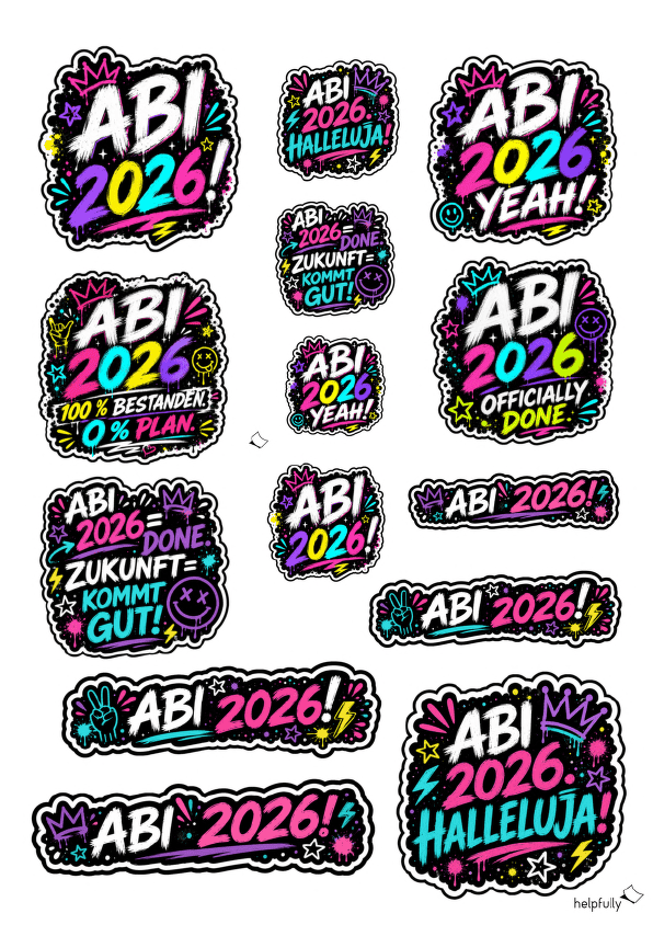 Abitur 2026 - Coole Sticker zum Ausdrucken als gratis Bastelvorlage