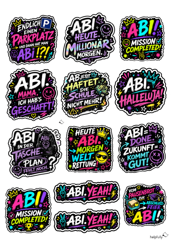 Abitur - Coole Sticker zum Ausdrucken als gratis Bastelvorlage