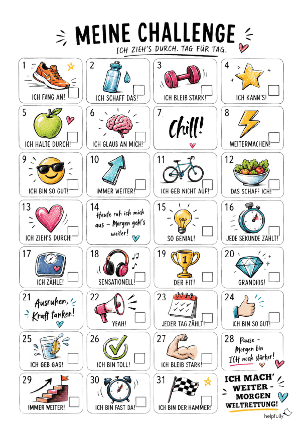 Challenge-Liste für den Alltag als kleiner Motivationsschub