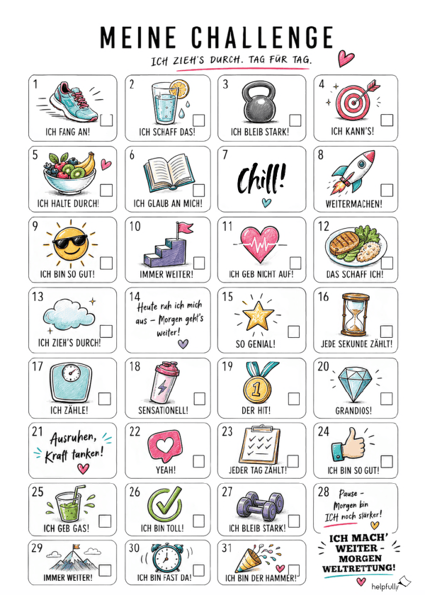 Challenge zum Ausdrucken für den Alltag als kleiner Motivationsschub